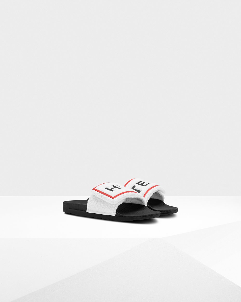 Sandalias Hunter Mujer - Original Terry Towelling Logo Adjustable - Negros/Blancos - ZGXQUWE-13